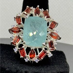 Fine Art Natural Aquamarine 1of 1 Ring 12 CT+ 925 Sterling Silv Size 8